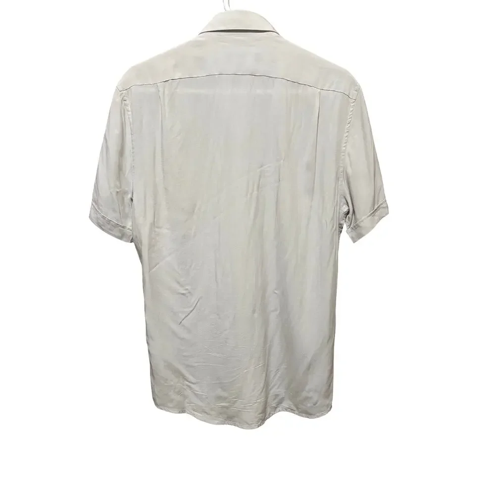 Reiss Beige Stripe Viscose Camp Collar Button Up Shirt Men's Medium